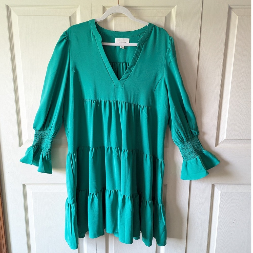 Pomander Place Tuckernuck Tiered Mini Kenzo Dress XL Kelly Green Ruffle Sleeve